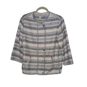 Chicos Jacket Blazer Ocean Stripe 3/4 Length Sleeves Blue White Women Size Large
